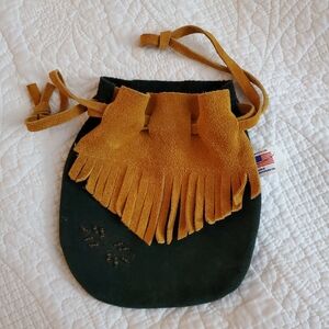 Chic Fringed Suede Mini Bag in Tan and Green